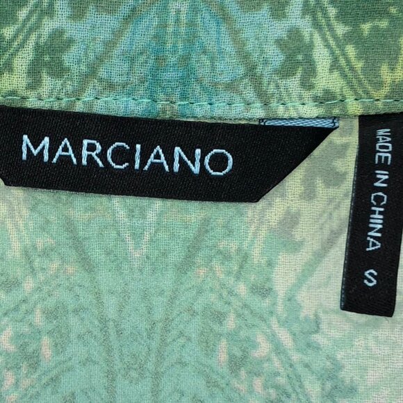 NWT Marciano paisley patterned green blue ombre long sleeve button neck top S - Picture 5 of 16